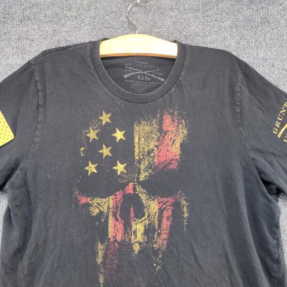 Grunt Style Men's T Shirt Patriotic Skull Graphic Black Size L This We'll Defend - Picture 8 of 14